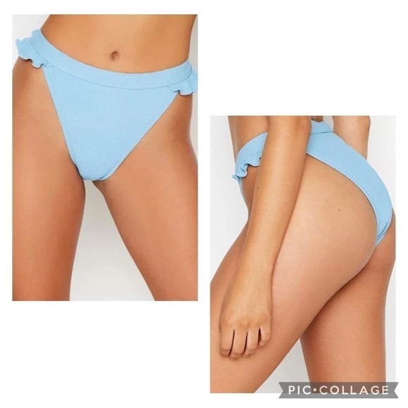 RIS-K Women’s HORIZON Bikini Bottom Blue Ruffle Sides Cheeky Pool Vacation S - Picture 1 of 7